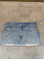 READY TO WEAR: Light Blue Denim Skirt Silver Sparkle UK10