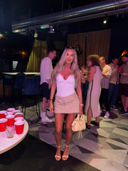 Neutral Distressed Denim Skirt