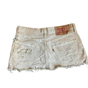 Beige Distressed Denim Skirt