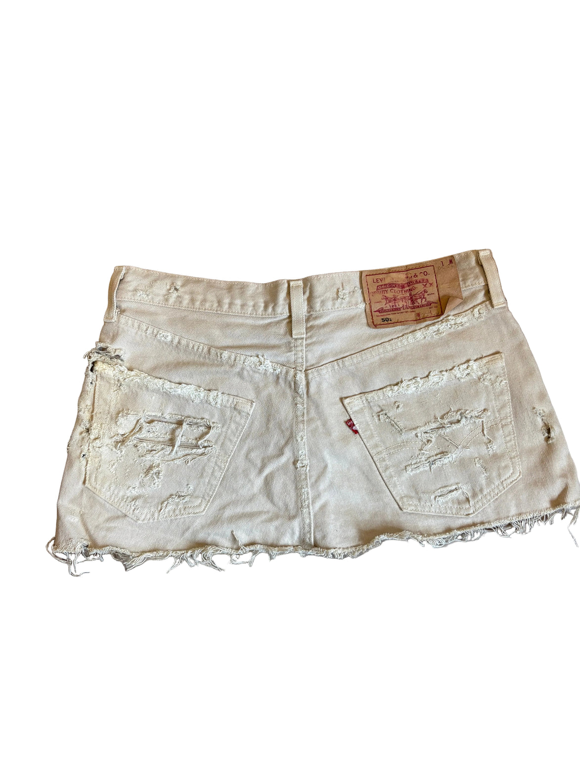 Beige Distressed Denim Skirt