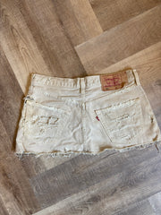 Neutral Distressed Denim Skirt