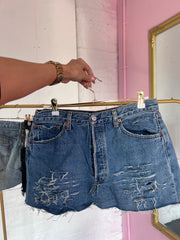 Blue Distressed Denim Skirt