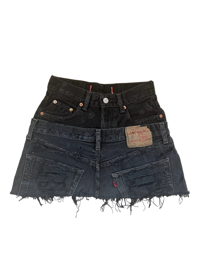 READY TO WEAR: Distressed Double Denim Skirt UK6