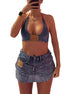 Double Blue Distressed Denim Set- Halter top and Skirt