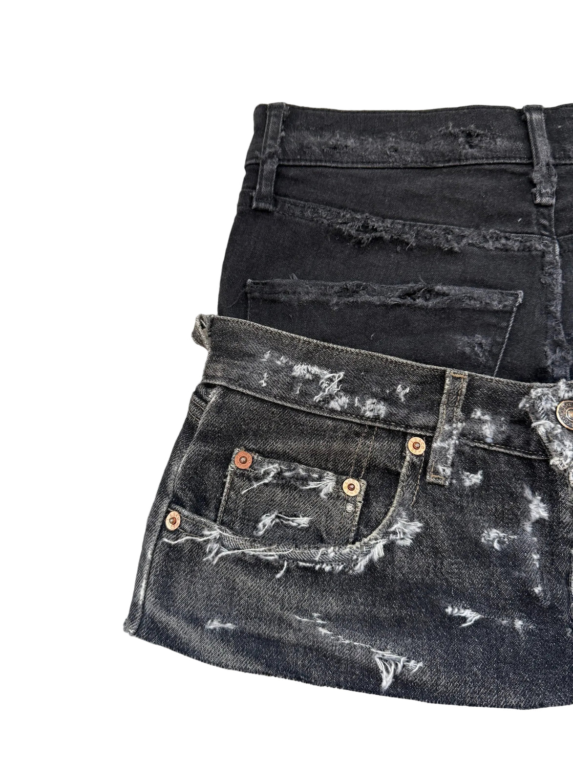READY TO WEAR: Distressed Double Denim Skirt UK6