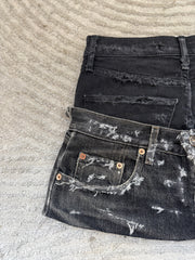 READY TO WEAR: Distressed Double Denim Skirt UK6