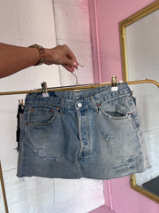 Blue Distressed Denim Skirt