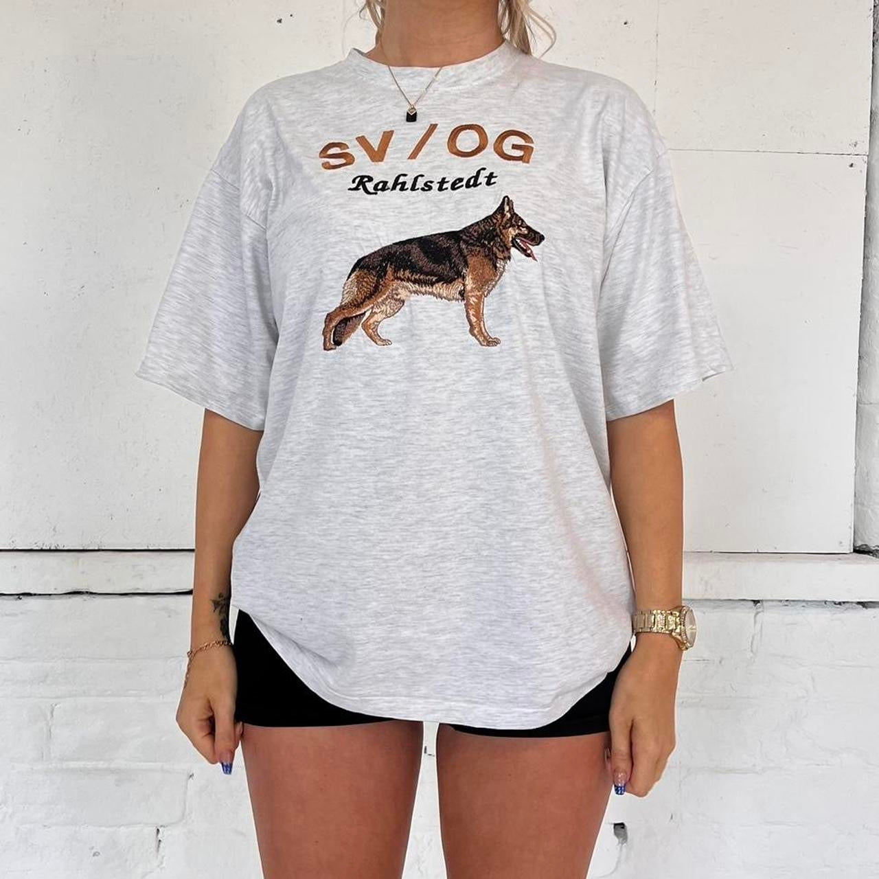Vintage Embroidered Graphic Dog T-Shirt - L