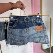 Double Blue Distressed Denim Skirt