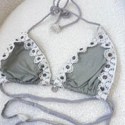Suede Beaded Y2K Bikini Top - S