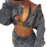 Cropped Distressed Denim Jacket