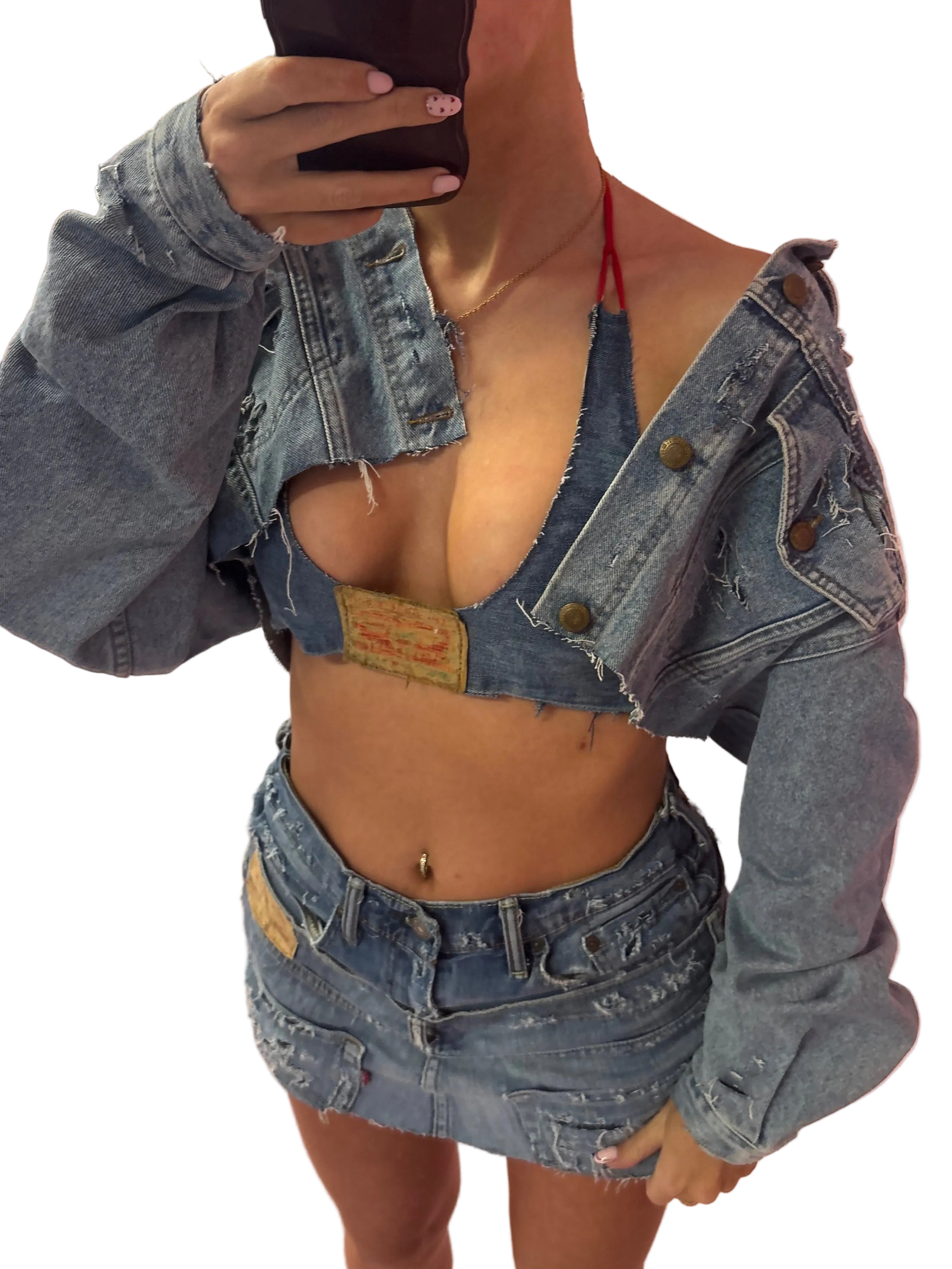Cropped Distressed Denim Jacket