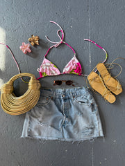 Blue Distressed Denim Skirt