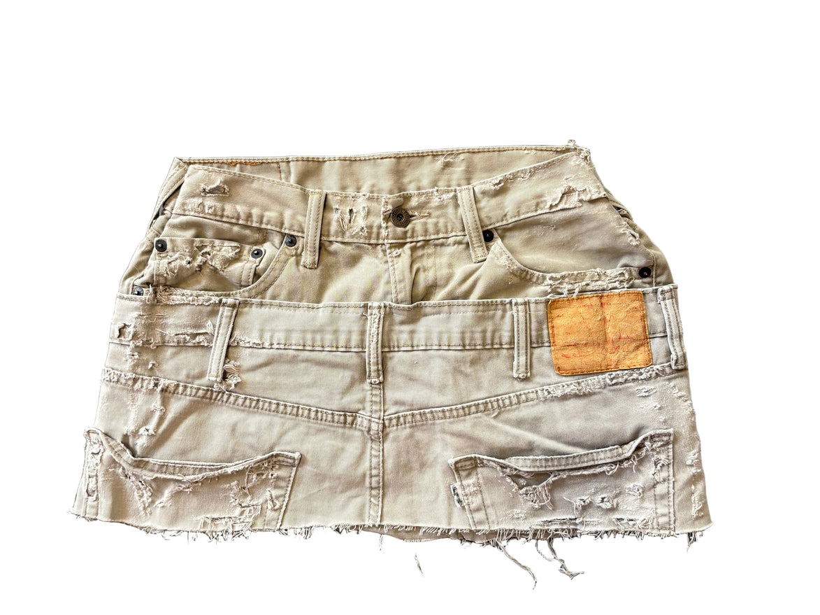 Double Beige Distressed Denim Skirt Only