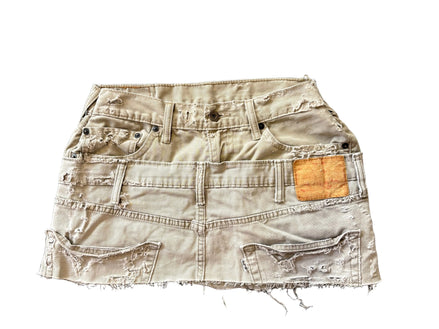 Double Beige Distressed Denim Skirt Only