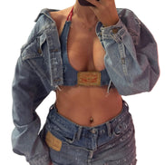 Cropped Distressed Denim Jacket