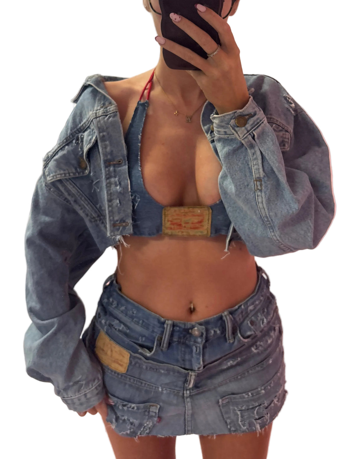 Cropped Distressed Denim Jacket
