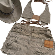 Handmade Beige Distressed Denim Cowboy Hat