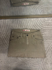 Beige Distressed Denim Skirt Bronze Sparkle