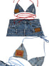 Custom Distressed Denim Bikini Top ONLY
