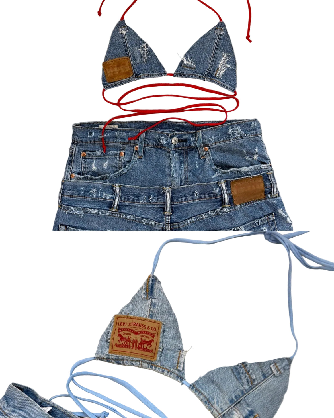 Custom Distressed Denim Bikini Top ONLY