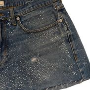 READY TO WEAR: Mid Blue Denim Skirt Silver Sparkle UK12