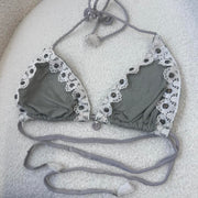 Suede Beaded Y2K Bikini Top - S