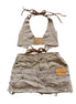 Double Beige Distressed Denim Set- Halter top and Skirt