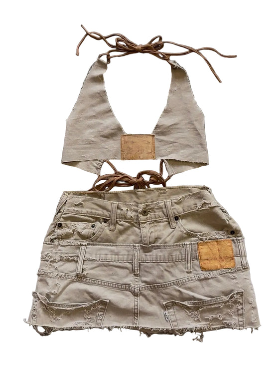 DOUBLE BEIGE HALTER SET