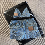 Double Blue Distressed Denim Set