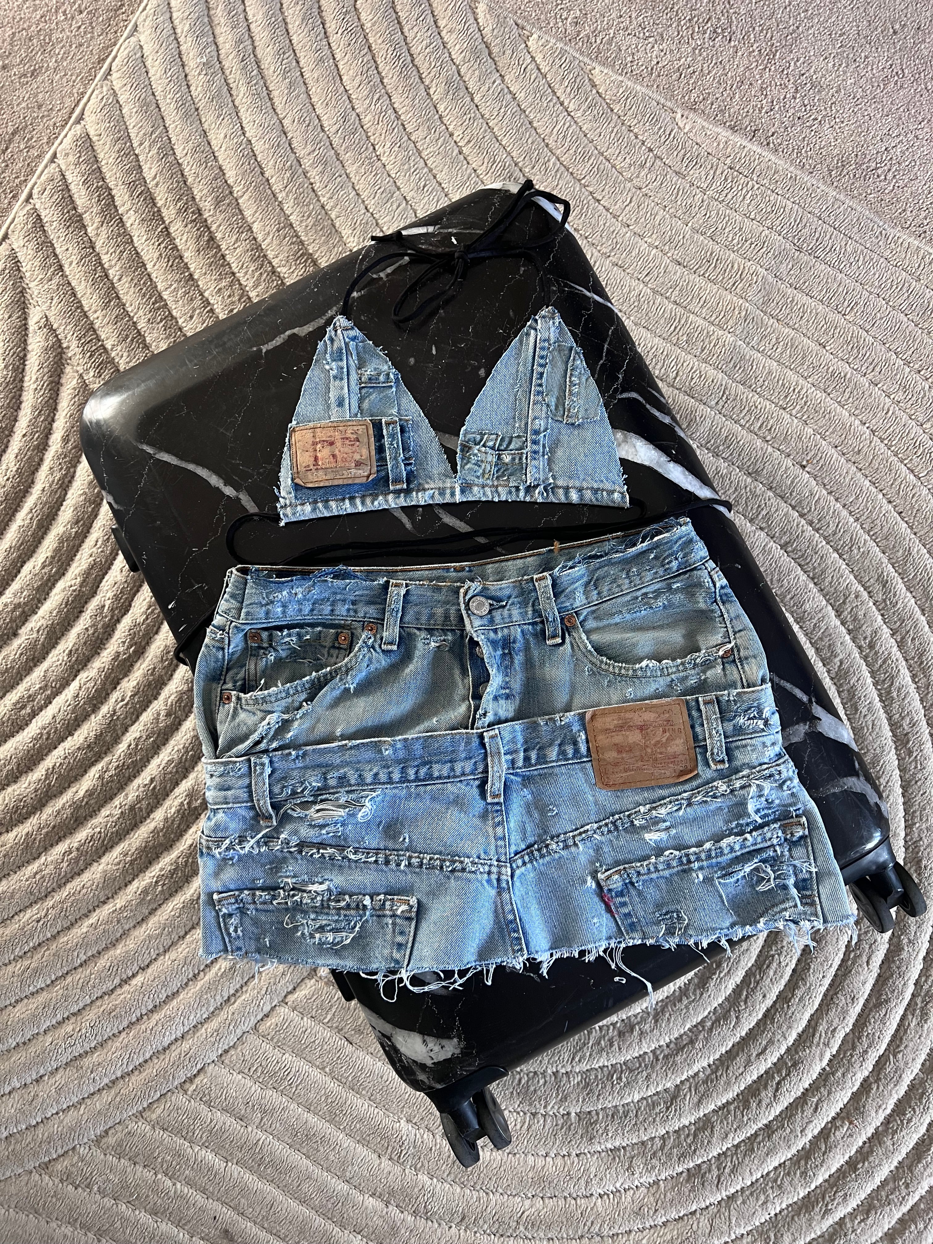 Double Blue Distressed Denim Set
