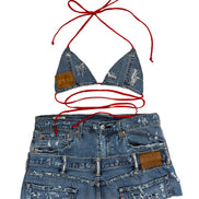 Double Blue Distressed Denim Set
