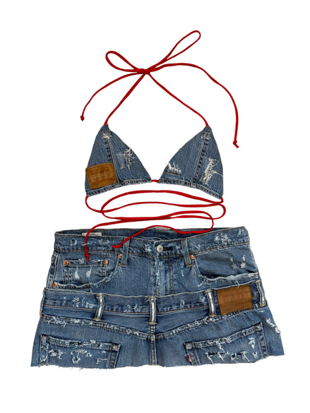 Double Blue Distressed Denim Set