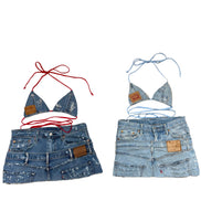 Double Blue Distressed Denim Set