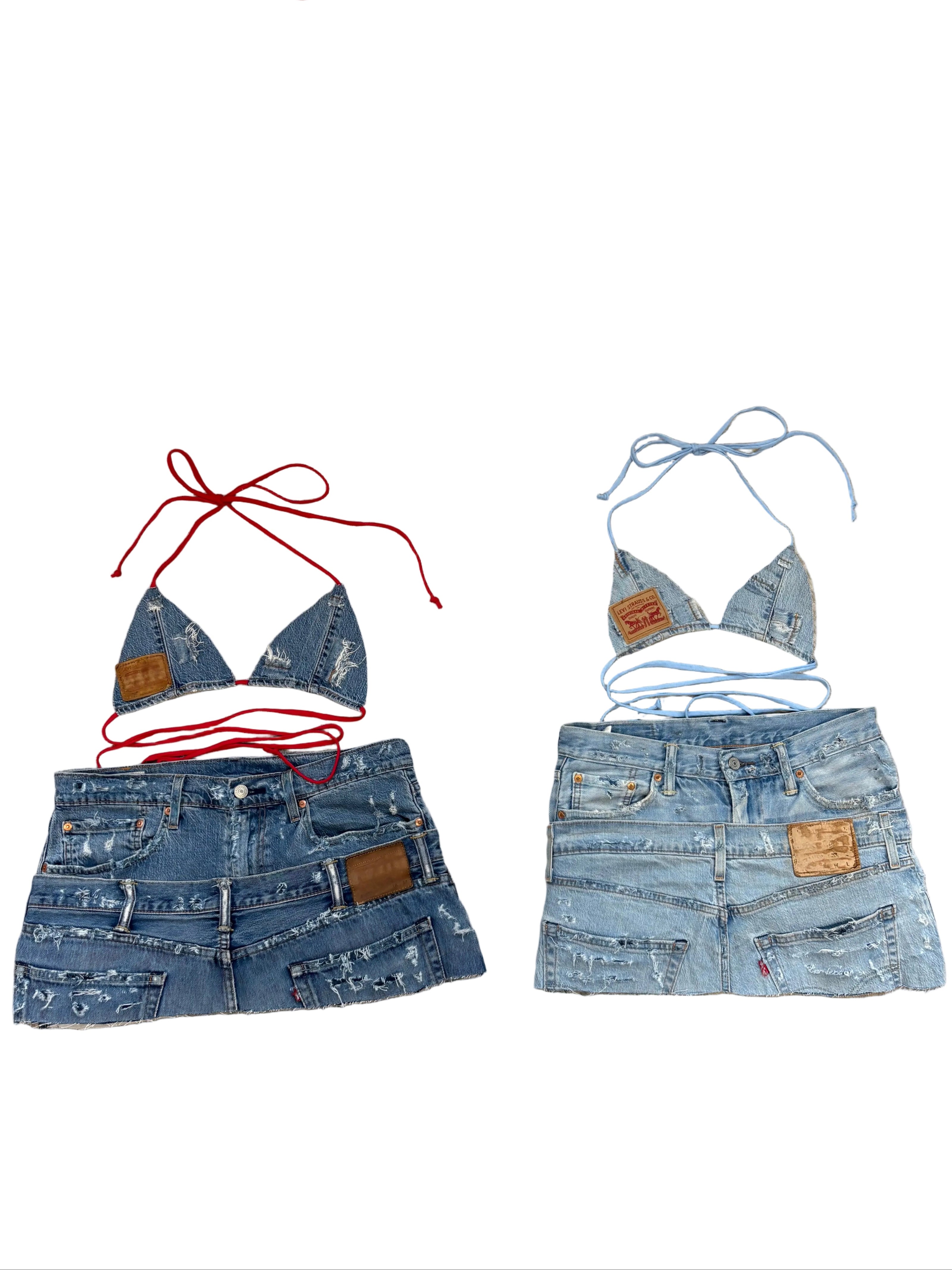 Double Blue Distressed Denim Set