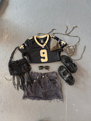 Black Distressed Denim Skirt