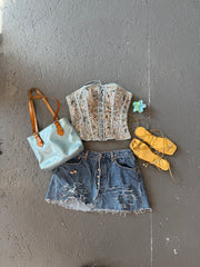 Blue Distressed Denim Skirt