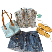 Blue Distressed Denim Skirt