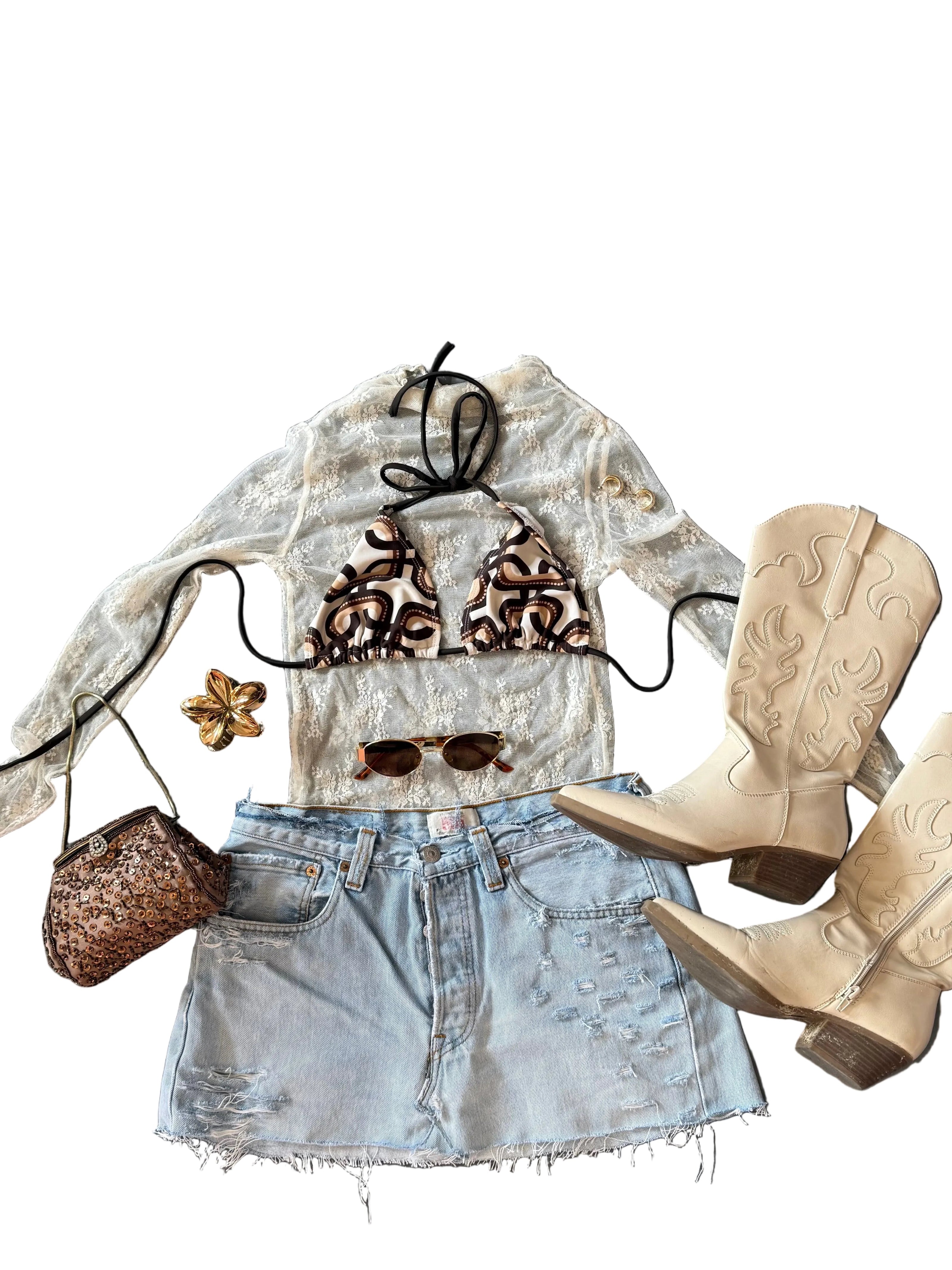 Blue Distressed Denim Skirt