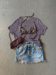 Blue Distressed Denim Skirt