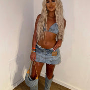 Double Blue Distressed Denim Set