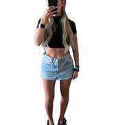 Blue Distressed Denim Skirt