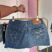 Blue Distressed Denim Skirt