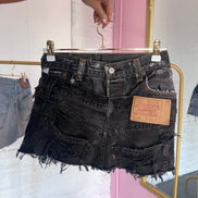 Double Black Distressed Denim Skirt