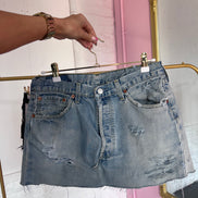 Blue Distressed Denim Skirt