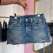 Blue Distressed Denim Skirt