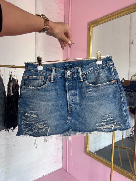 Blue Distressed Denim Skirt