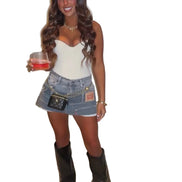 Double Grey Denim Skirt