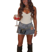 Double Grey Denim Skirt