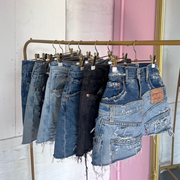 Blue Distressed Double Denim Skirt